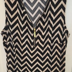 Tacera Black and Cream Chevron Dress